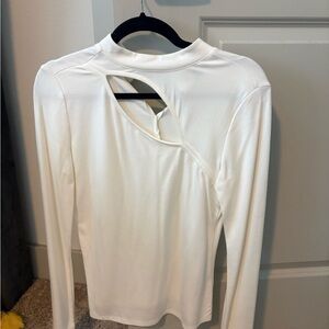 Halogen White Long-Sleeve Mock Neck Top with Chest Cutout